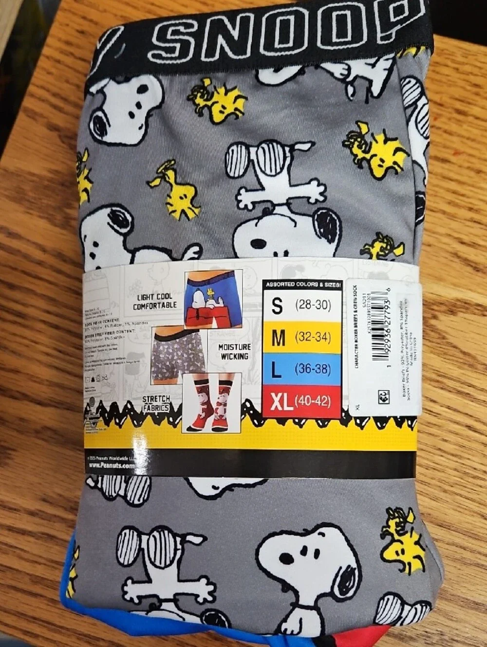 Peanuts Men’s Red, Blue & Black Boxer Briefs with Crew Socks - Peanuts Pack